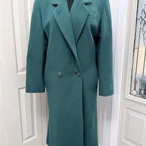 Donnybrook Vintage Wool Coat Emerald Green Long Double Breasted Size 16